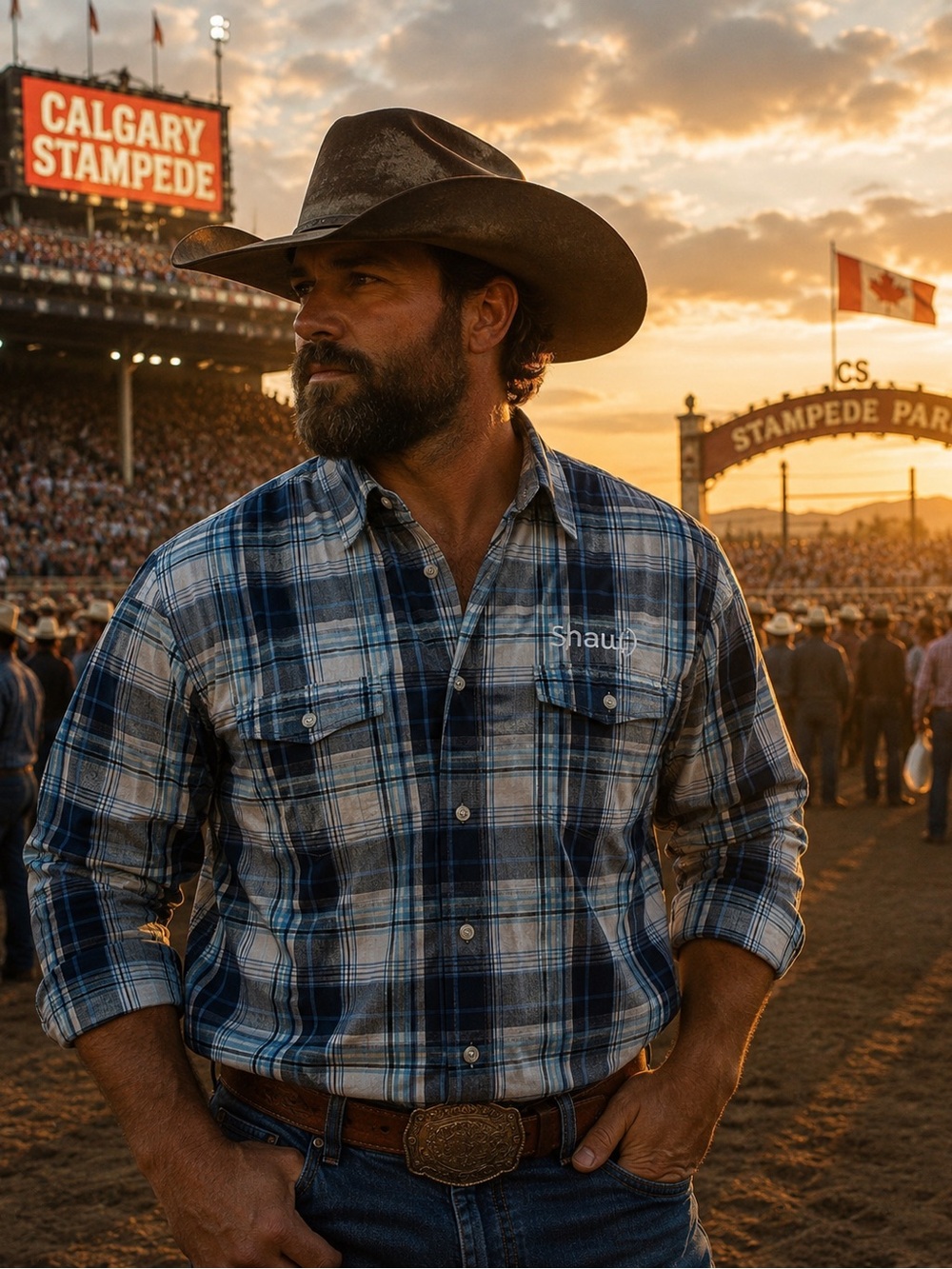 Blue and White Plaid Western Shirt
